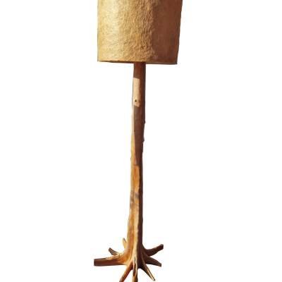 Tree Trunk Floor Lamp with Original Husk Shade, 1970s